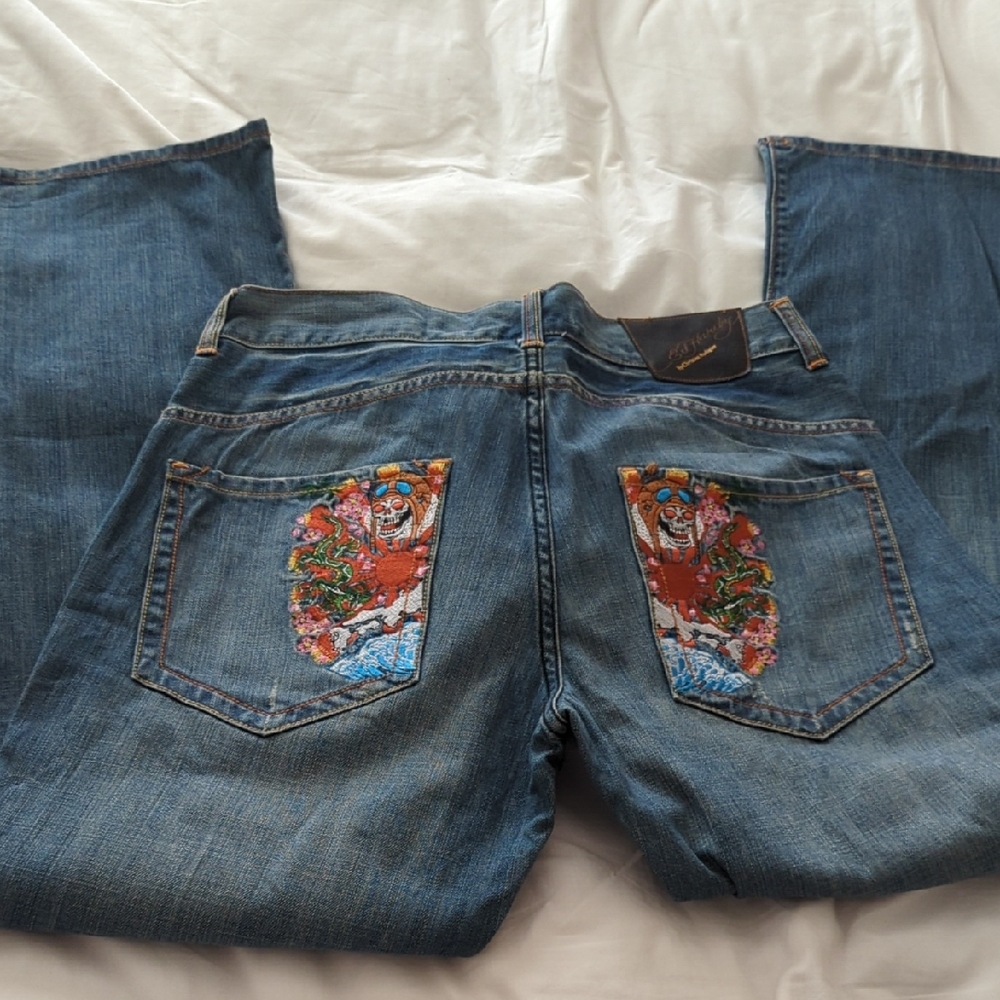 Ed Hardy Christian Audigier Jeans Pocket Detail Stitching, EXCELLENT Condition
